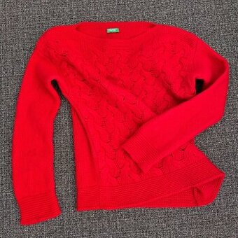Dámský vlněný červený vánoční svetr United Colors of Benetto