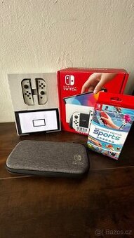 Nintendo Switch OLED + hra, pouzdro, sklo, krabice