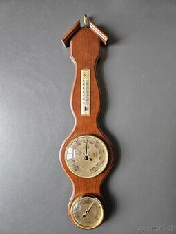 Barometr s teploměrem a vlhkoměrem - dřevěná podložka