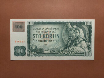 100 Kčs 1961 kolek - STAV UNC