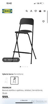 FRANKLIN Barová stolička s opěrkou, skládací, černá