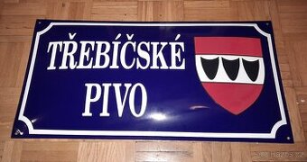 Velká smaltovaná plechová cedule Třebíč pivo lahev zon