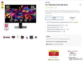 4K OLED MONITOR 32" MSI MAG 321UP QD-OLED