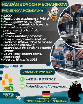 Hľadáme dvoch mechanikov.