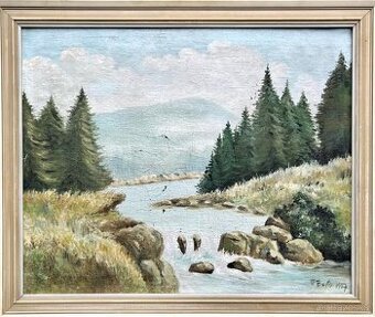 OLEJ NA PLÁTNĚ - HORSKÁ ŘEKA 1957