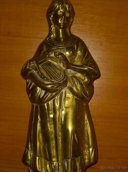 Starožitná mosazná/bronzová soška  ~ dáma s harfičkou/lyrou