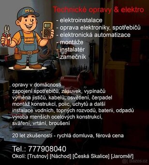 Zručný opravář – elektro, instalatér, zámečník, práce v domě
