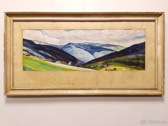 Obraz Jeseníky,originální olejomalba na kartonu 80x40