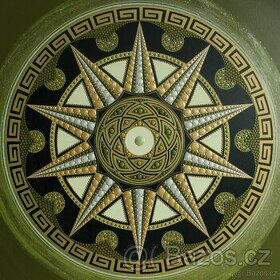 Mandala -olivově zlatá 60x60 cm posvátná geometrie - 1