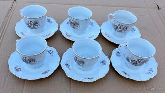 Retro porcelánové šálky THUN – motiv husy – 6 ks + podšálky