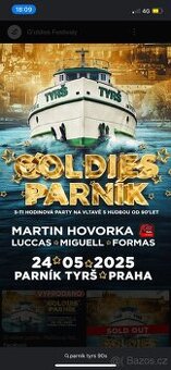 Prodám 2x tickety: G’oldies Parník Tyrš 90’s - 24. 5. 2025