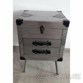 Stříbrný průmyslový noční stolek se 2 zásuvkami