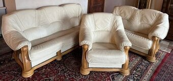 Rustikální kožená dubová souprava 3+2+1, 6287