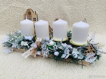 Adventní / Vánoční bílý svícen s přírodními prvky