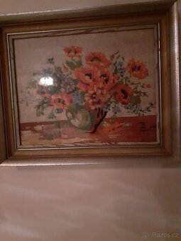 Ručně vyšívaný obraz květiny