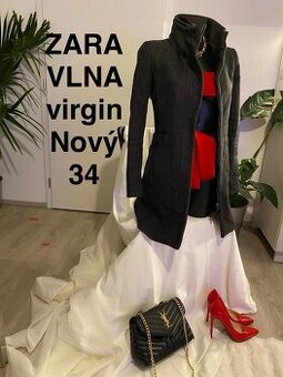 Zara vlneny sedy kabat damsky zip 36