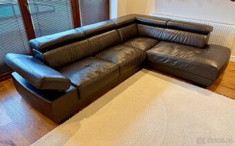 Kožená hnědá sedací souprava DeFo