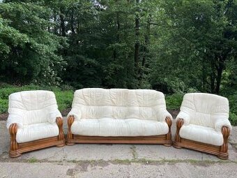 Rustikální sedací souprava 3+1+1 s masivním dřevem