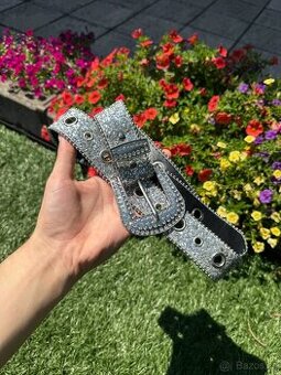 Y2K Rhinestone Belt / Stříbrný Třpytivý Pásek s Kamínky