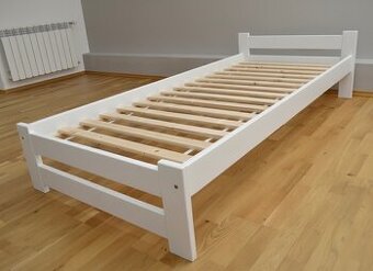 Nová postel borovice 90x200 cm bíla masiv s roštem