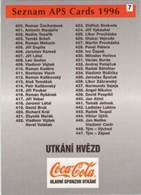 Karta Seznam APS Cards 1996 Seznam karet číslo 7