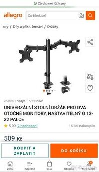 STOLNÍ DRŽÁK PRO DVA OTOČNÉ MONITORY 13- 32 PALCE