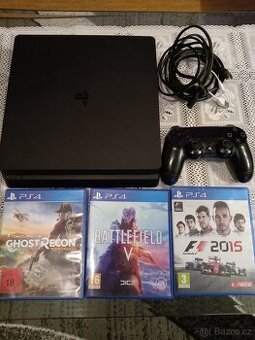 Playstation 4 slim 1TB + 1 ovladač + 3 hry