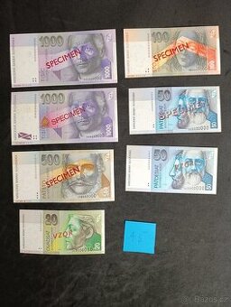 Slovenské Speciment anuláty 1000 , 500 , 100 , 50 , 20 sk