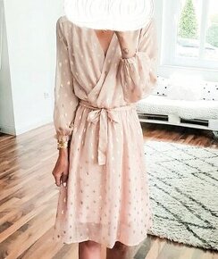 Dámské Boho Etno letní svatební šaty růžové zlaté puntíky