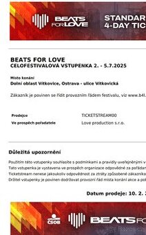 Beats for love - celofestivalová vstupenka