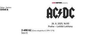 2 lístky AC/DC Letňany 26.6., Stání B