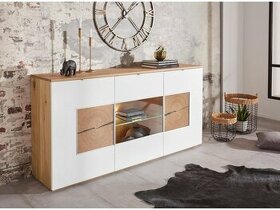 Komoda Parma - Divoký dub masiv / bílá matná MDF