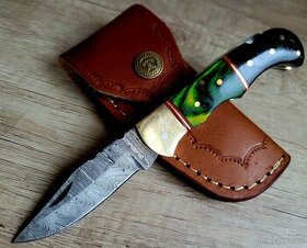 nový kapesní Damaškový nůž ručně vyrobeno+kožené pouzdro A+