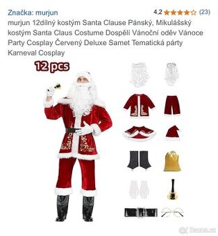 Kostým Santa Klaus 12-dílný