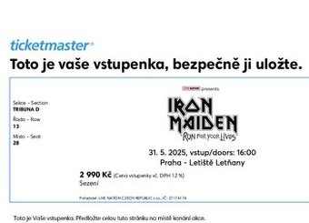 Vstupenka na iron maiden