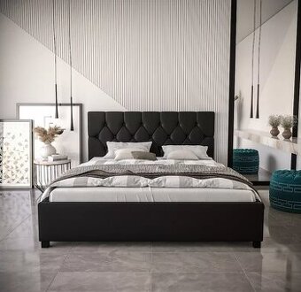 Manželská  postel NARINE - 160x200, černá eko kůže včetně ro