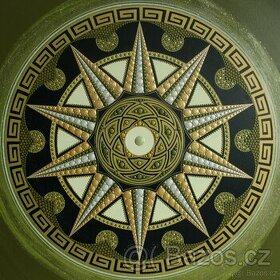 Mandala -olivově zlatá 60x60 cm posvátná geometrie