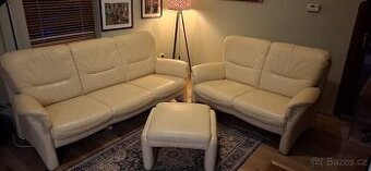 Krémová sedací souprava z eko kůže – jako nová