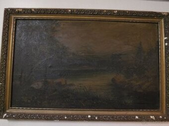 Starý obraz, krajina, jezero,sig.