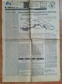 Staré noviny Slovensko a Podkarpatská Rus okleštěny 1938