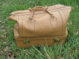 Cestovní kožená taška na zip, dvojité dno