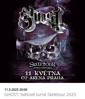 GHOST Praha O2 arena  11.5.2025 - prodám 3 lístky.