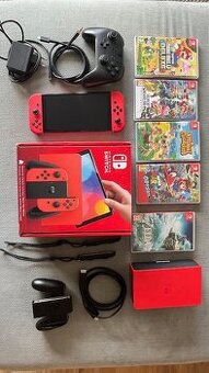 Nintendo Switch OLED Mario Red Edition + hry + ovladač