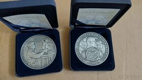 Strieborná medaila - 100.výročie - Masaryk + 1 Kčs - 1