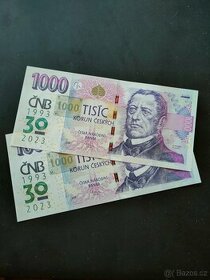 Bankovky 1000 Kč s přítiskem 30 let ČNB