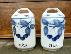 Porcelánové dózy Káva a Cukr, modré třešně Teplice