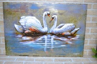 3D kovový obraz LABUTĚ NA JEZEŘE 90x60