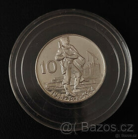 Stříbrná mince 10Kčs PROOF 10. výročí SNP 1954, 4563ks, RR - 1