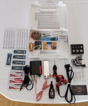 Tetovací sada, kompletní, dva strojky , černá barva plná, zd