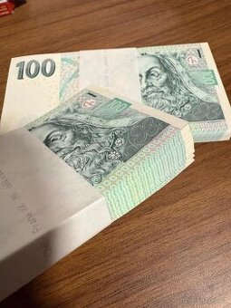 100 Kč – kompletní balíček 100 ks UNC (originál ČNB)